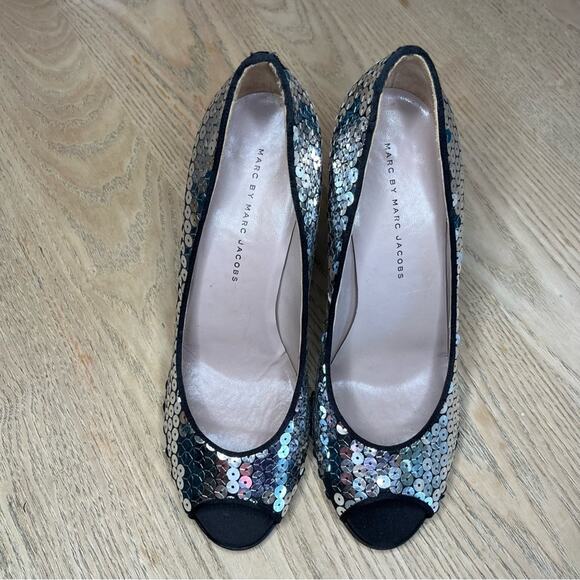 Marc by Marc Jacobs Sequin Peep Toe Pumps Satin Heels EU 40/US 9 - Picture 6 of 14